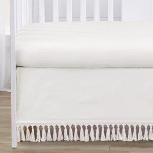 Sweet Jojo Designs Ivory Gender Neutral Boho Bohemian Baby Girl Boy Nursery Crib Bedding Set - 4pc - Solid Color Beige Cream Off White Farmhouse Chic Unisex Minimalist Tassel Fringe Macrame Cotton