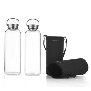 DE.KITCHEN&HIFUN Glasss Water Bottle 64oz, Large Borosilicate Glass 2L for Juice, Glass Water bottle with Steel Cap Filter (1)