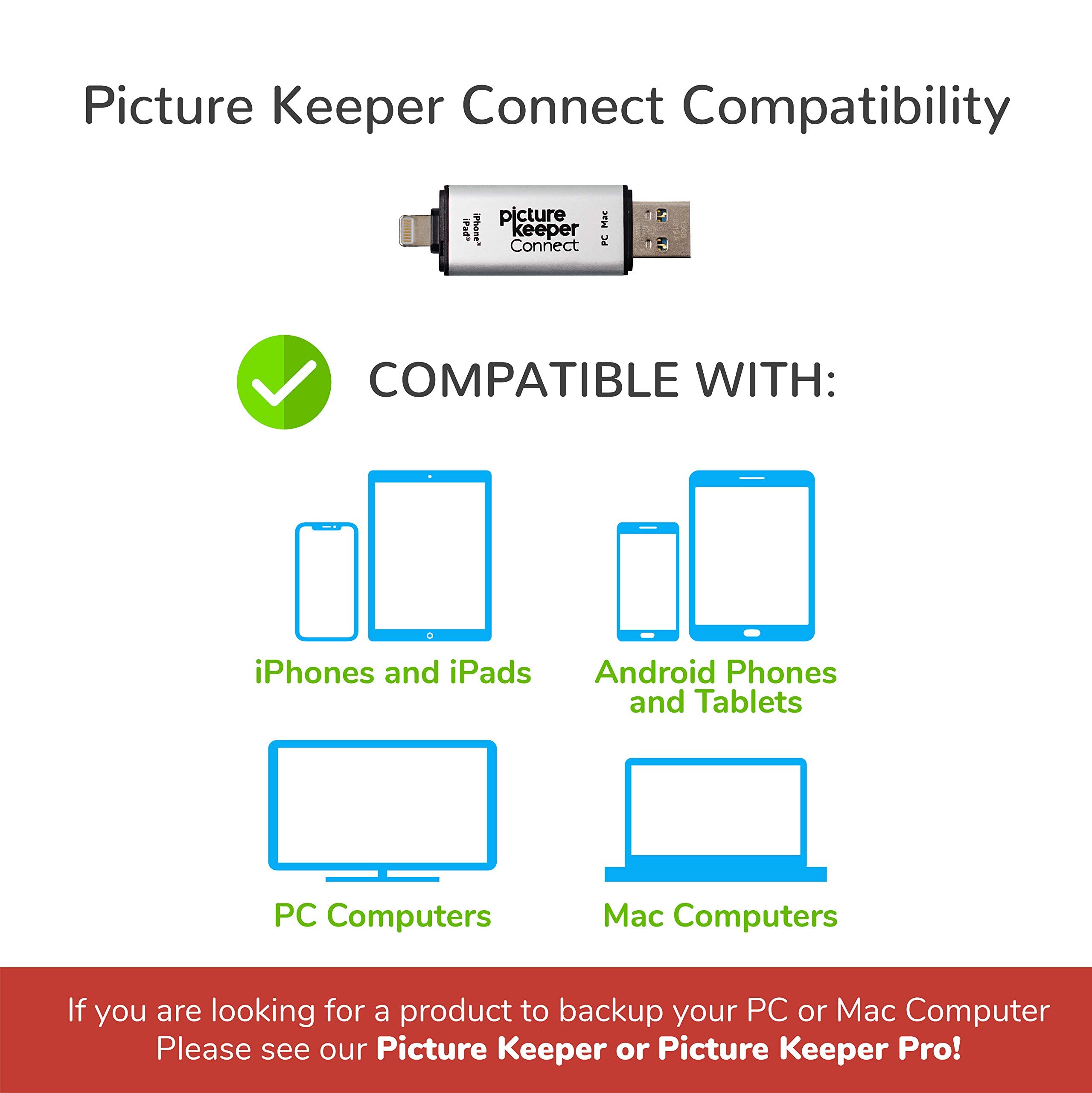 Picture Keeper Connect Photo & Video USB Flash Drive for Apple, Android, and PC Devices, 128GB Thumb Drive