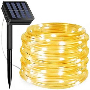 kushopfast solar rope lights, 66 feet 200 led 8 modes solar rope string lights outdoor fairy lights waterproof tube lights with solar panel for outdoor indoor home (200led, warm white)
