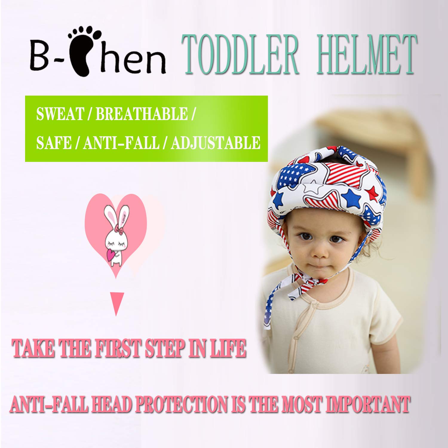 JUYIVIPToddler Baby Comfortable, Lightweight and Breathable Head Guard Head Protector Safety Helmet Children Headguard Infant Protective Harnesses Cap Machine Washable (Five Stars with White Stripes)