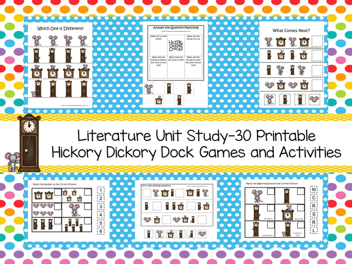 30 Literature Unit Study Hickory Dickory Dock Printable Games and Activities