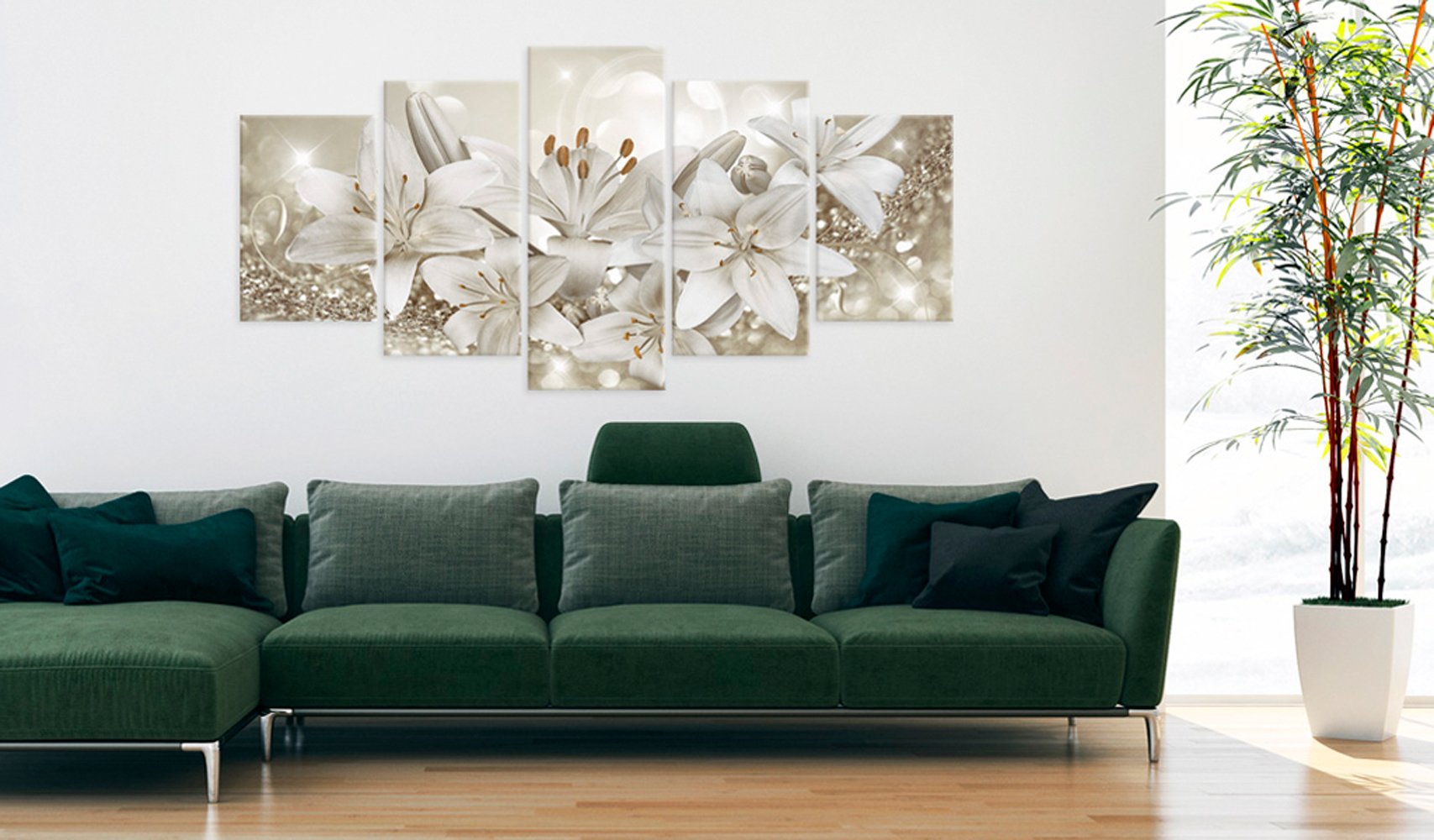 artgeist Textured Canvas Wall Art Flowers Lily 80x40 in - 5pcs Painting Canvas Prints Picture Artwork Image Framed Contemporary Modern Photo Wall Home b-A-0309-b-o