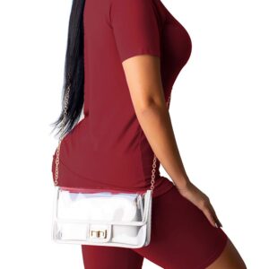 Women's Casual 2 Piece Outfits Solid Short Sleeve T-Shirts Top Bodycon Shorts Set Sports Yoga Suit Tracksuit Jumpsuits (A-Wine Red, S)