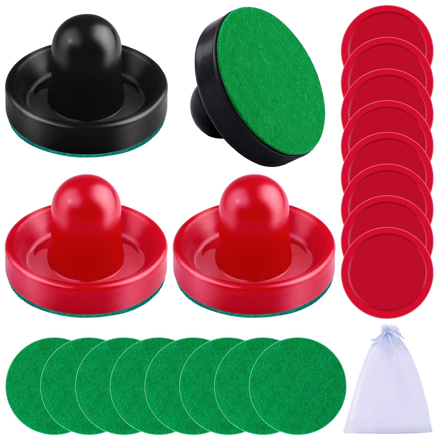 URATOT Air Hockey Pushers and Air Hockey Pucks Air Hockey Paddles, Goal Handles Paddles Replacement Accessories for Game Tables(4 Pushers, 8 Red Pucks and 8 Green Pads)