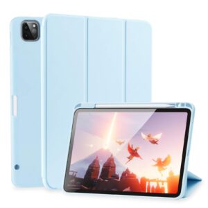 siwengde case for ipad pro 11 inch 4th/3rd/2nd generation 2022/2021/2020 with pencil holder [support ipad 2nd pencil charging] slim trifold stand smart protective cover, auto wake/sleep(light blue)