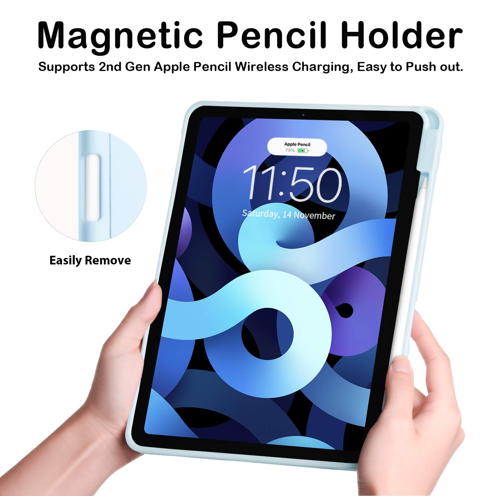 SIWENGDE Case for iPad Pro 11 Inch 4th/3rd/2nd Generation 2022/2021/2020 with Pencil Holder [Support iPad 2nd Pencil Charging] Slim Trifold Stand Smart Protective Cover, Auto Wake/Sleep(Light Blue)