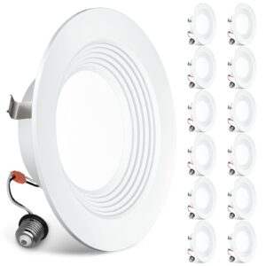 bbounder 12 pack 4 inch led can lights retrofit recessed downlight, baffle trim, dimmable, 8.5w=60w, 4000k cool white, 650 lm, damp rated -no flicker