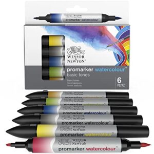 winsor & newton promarker watercolor marker set, 6 count, basic tones