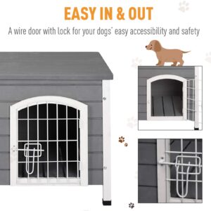 PawHut 31" L Wooden Decorative Dog Cage Kennel Wire Door with Lock Small Animal House with Openable Top Removable Bottom Grey