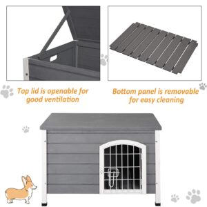 PawHut 31" L Wooden Decorative Dog Cage Kennel Wire Door with Lock Small Animal House with Openable Top Removable Bottom Grey