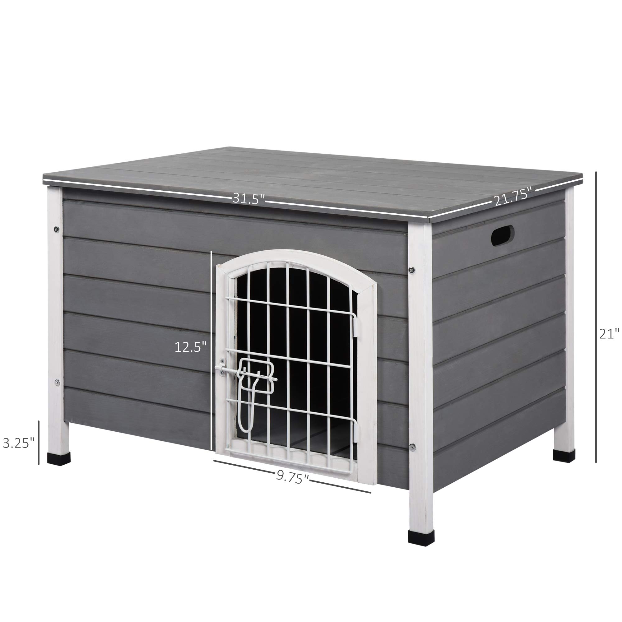 PawHut 31" L Wooden Decorative Dog Cage Kennel Wire Door with Lock Small Animal House with Openable Top Removable Bottom Grey