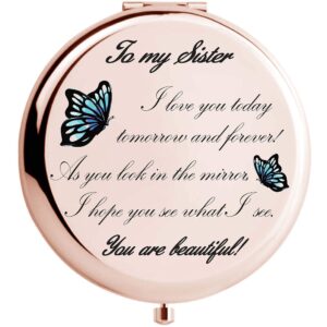 onederful sister gifts from sister and brother, sisters birthday gift ideas, rose gold compact makeup mirror gifts for birthday, christmas, graduation present for friend,girls,sister (to sister)