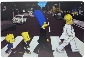 metal tin sign | wall poster | the simpsons at abbey road as the beatles 8 x 12 in | fun decorative sign for home bar room garage garden man cave and outdoor plaque