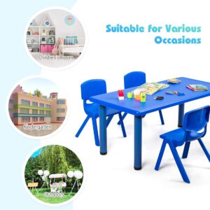 Costzon Kids Table and Chair Set, 4 Pcs Stackable Chairs, 47 x 23.5 Inch Rectangular Plastic Activity Table Set for Children Reading Drawing Playing Snack Time, Toddler School Furniture (Blue)