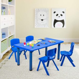 Costzon Kids Table and Chair Set, 4 Pcs Stackable Chairs, 47 x 23.5 Inch Rectangular Plastic Activity Table Set for Children Reading Drawing Playing Snack Time, Toddler School Furniture (Blue)