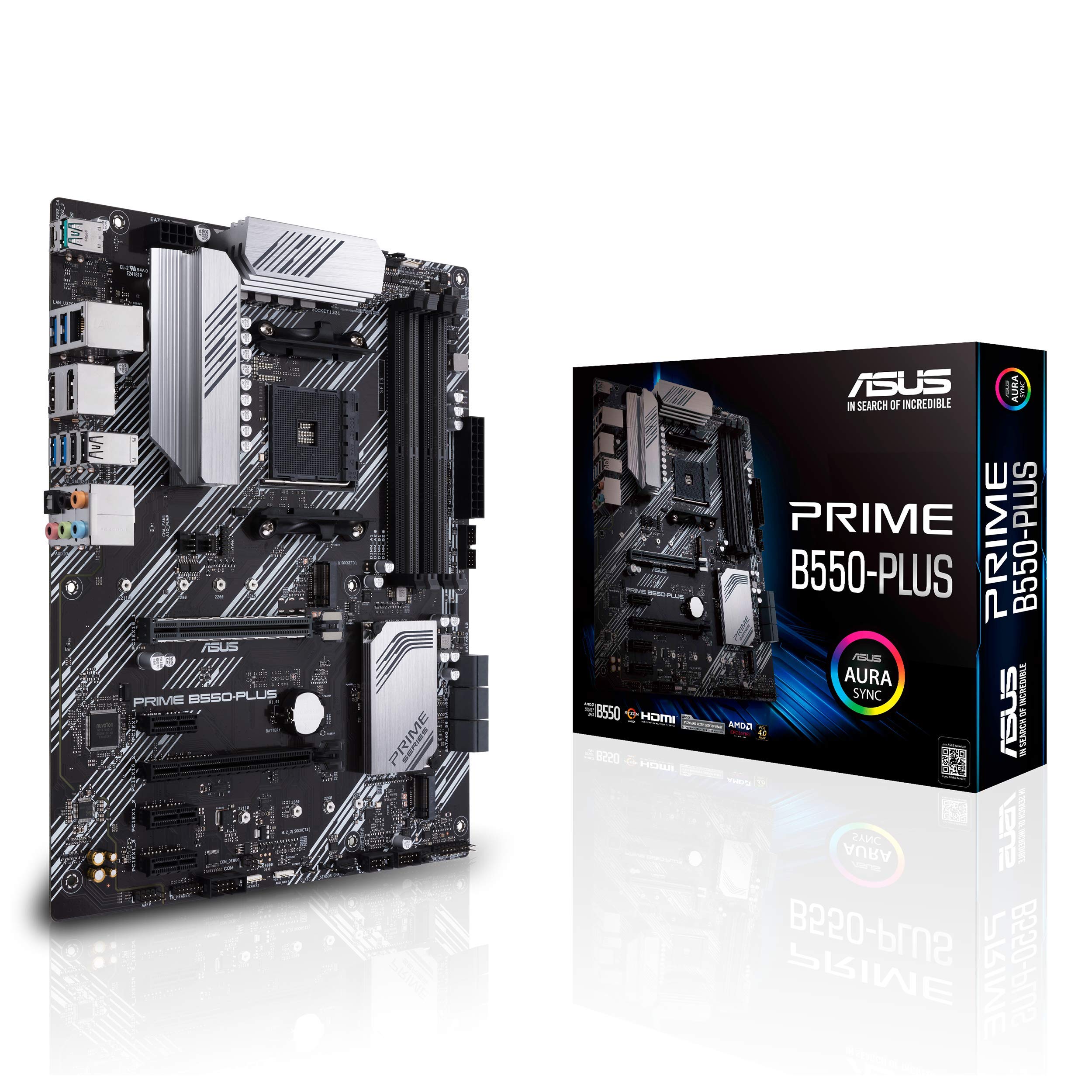 ASUS Prime B550-PLUS AMD AM4 Zen 3 Ryzen 5000 & 3rd Gen Ryzen ATX Motherboard (PCIe 4.0, ECC Memory, 1Gb LAN, HDMI 2.1, DisPlayPort 1.2 (4K@60HZ), Addressable Gen 2 RGB Header and Aura Sync).