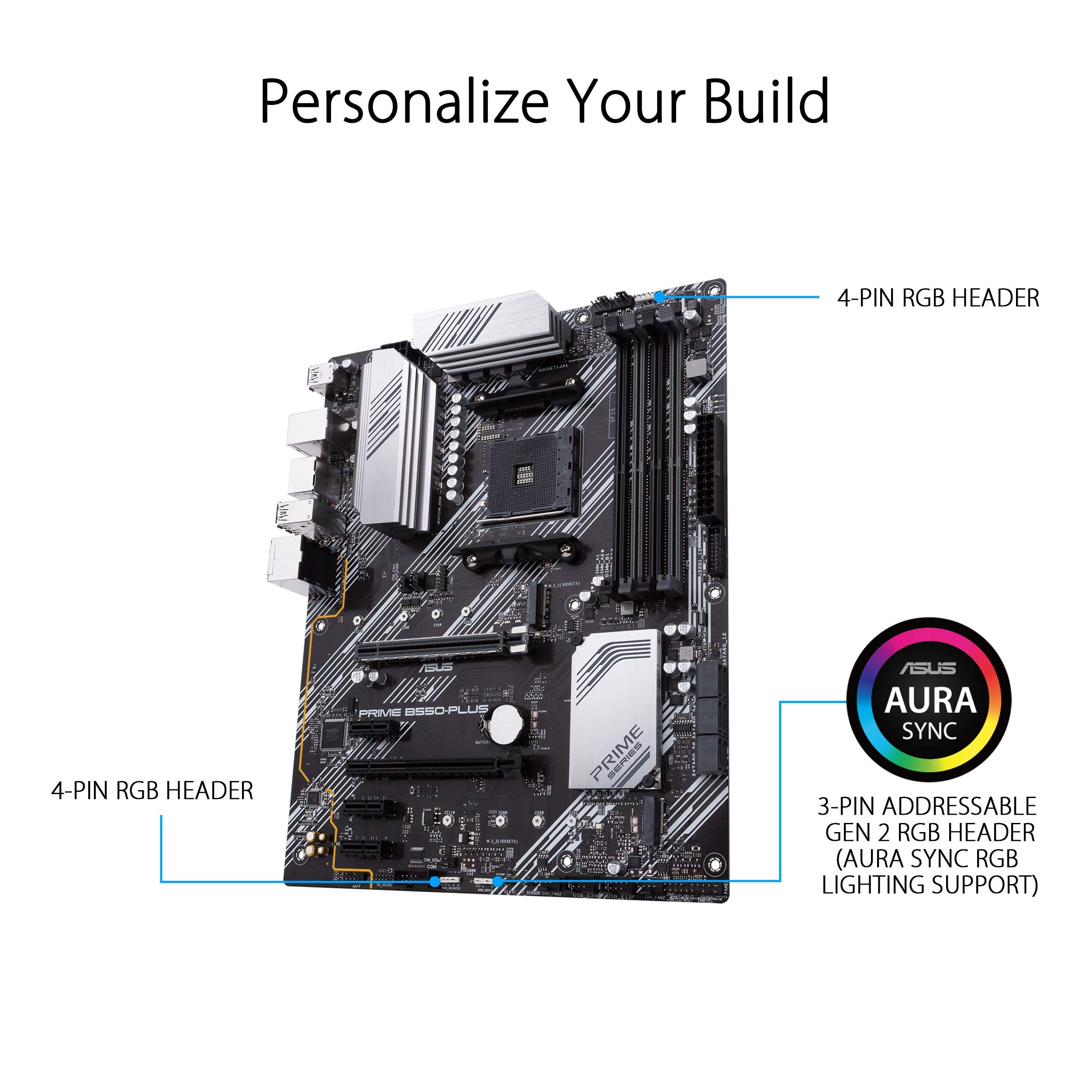 ASUS Prime B550-PLUS AMD AM4 Zen 3 Ryzen 5000 & 3rd Gen Ryzen ATX Motherboard (PCIe 4.0, ECC Memory, 1Gb LAN, HDMI 2.1, DisPlayPort 1.2 (4K@60HZ), Addressable Gen 2 RGB Header and Aura Sync).