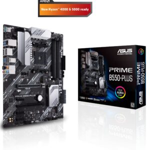 ASUS Prime B550-PLUS AMD AM4 Zen 3 Ryzen 5000 & 3rd Gen Ryzen ATX Motherboard (PCIe 4.0, ECC Memory, 1Gb LAN, HDMI 2.1, DisPlayPort 1.2 (4K@60HZ), Addressable Gen 2 RGB Header and Aura Sync).