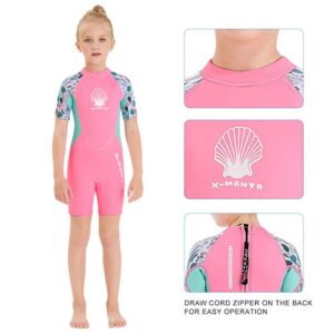 Wetsuit Kids Shorty Neoprene Thermal Diving Swimsuit 2.5MM for Girls Boys Child Teen Youth Toddler, One Piece Children Rash Guard Swimming Suit UV Protection Sunsuit for Surfing (Girl Pink, L)