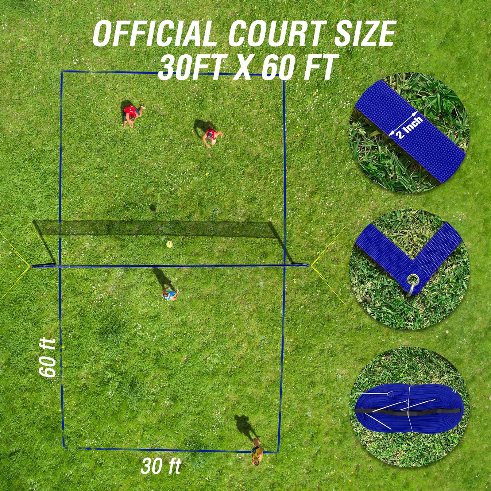 Patiassy Heavy Duty Portable Outdoor Volleyball Net with Steel Wire Rope and 2 Inch Boundary Professional Volleyball Set for Backyard with Adjustable Aluminum Poles, 10mm Guy Lines and Winch System