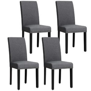 giantex set of 4 upholstered dining chairs, with wood legs, padded seat, fabric parsons dining chairs for dining room, dark grey