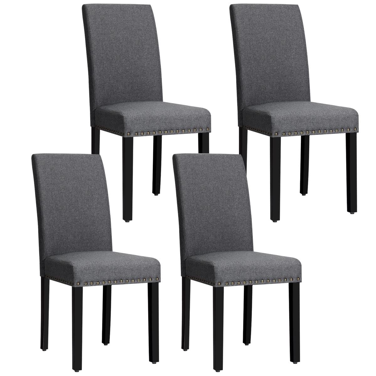 Giantex Set of 4 Upholstered Dining Chairs, with Wood Legs, Padded Seat, Fabric Parsons Dining Chairs for Dining Room, Dark Grey