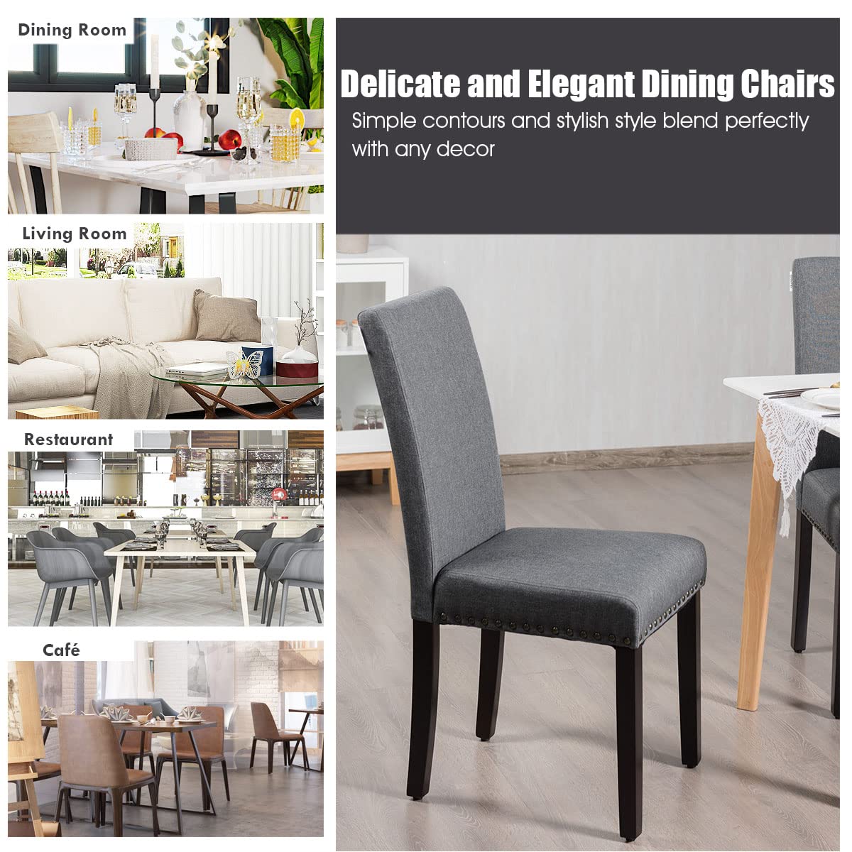 Giantex Set of 4 Upholstered Dining Chairs, with Wood Legs, Padded Seat, Fabric Parsons Dining Chairs for Dining Room, Dark Grey