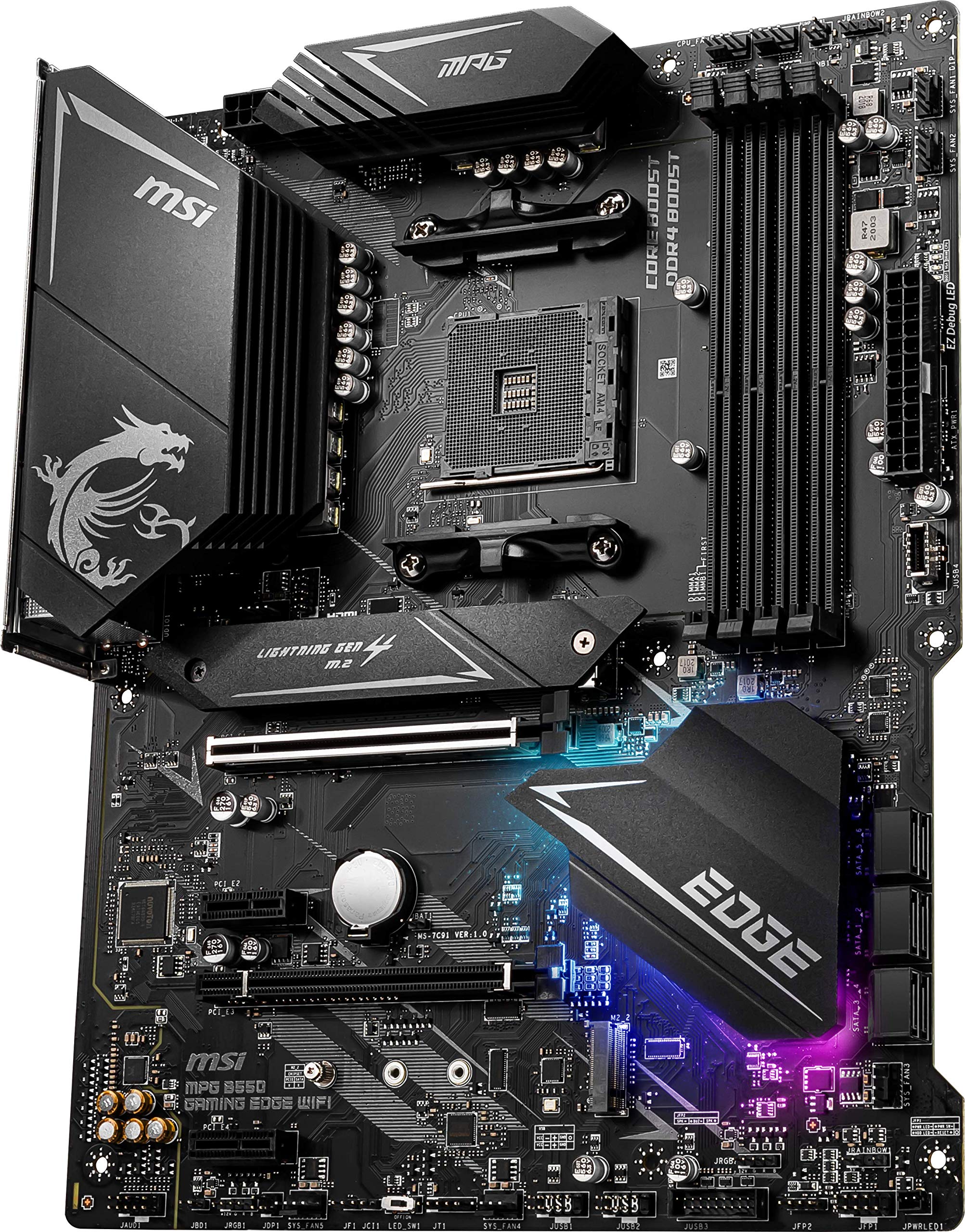 MSI MPG B550 GAMING EDGE WIFI Gaming Motherboard (AMD AM4, DDR4, PCIe 4.0, SATA 6Gb/s, M.2, USB 3.2 Gen 2, AX Wi-Fi 6, HDMI/DP, ATX, AMD Ryzen 5000 Series processors)