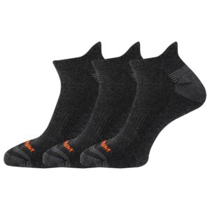 merrell mens repreve cushioned hiker low cut tab 3 pair sock, black heather, s m men s shoe size 5-8.5 us