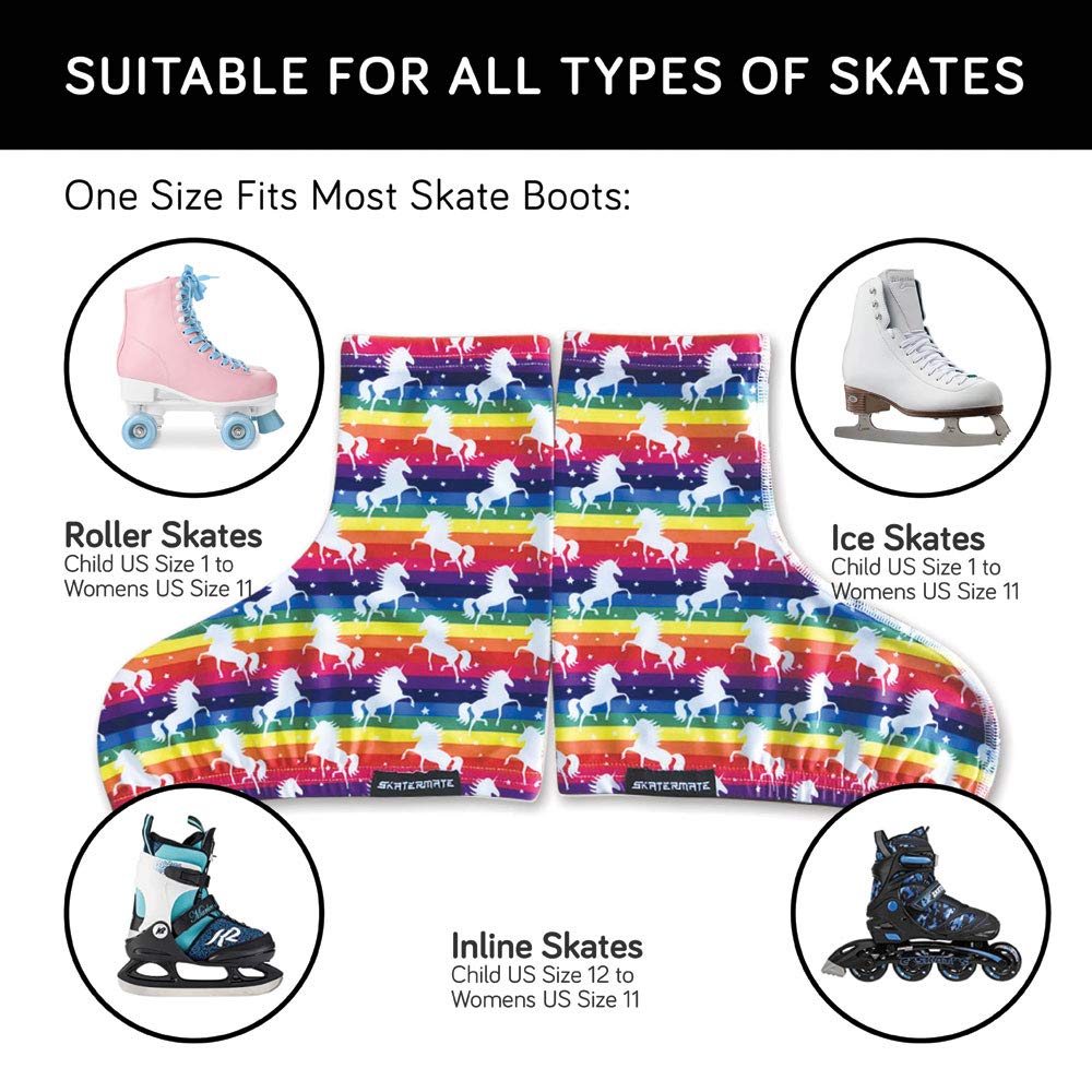 Skatermate | Skate Boot Covers - Roller Skate, Ice Skate, Inline Skate Protectors - Skating Accessory, Unicorn Rainbow Print, 1 Pair, Universal Size (Unicorn Rainbow)