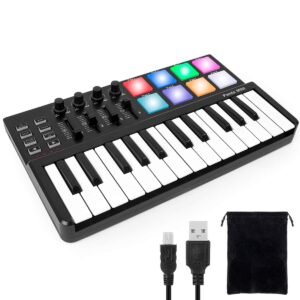 midi controller, lotmusic worlde tuna panda mini 25 keys portable usb midi keyboard with 8 rgb backlit colorful drum beat