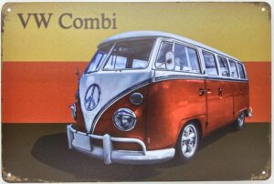 tin sign | vw volkswagen kombi retro germany flag background 8 x 12 in. | metal poster wall plaque fun decoration for home bar room garage garden man cave | retro vintage style