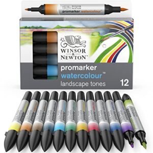 winsor & newton promarker watercolor marker set, 12 count, landscape tones