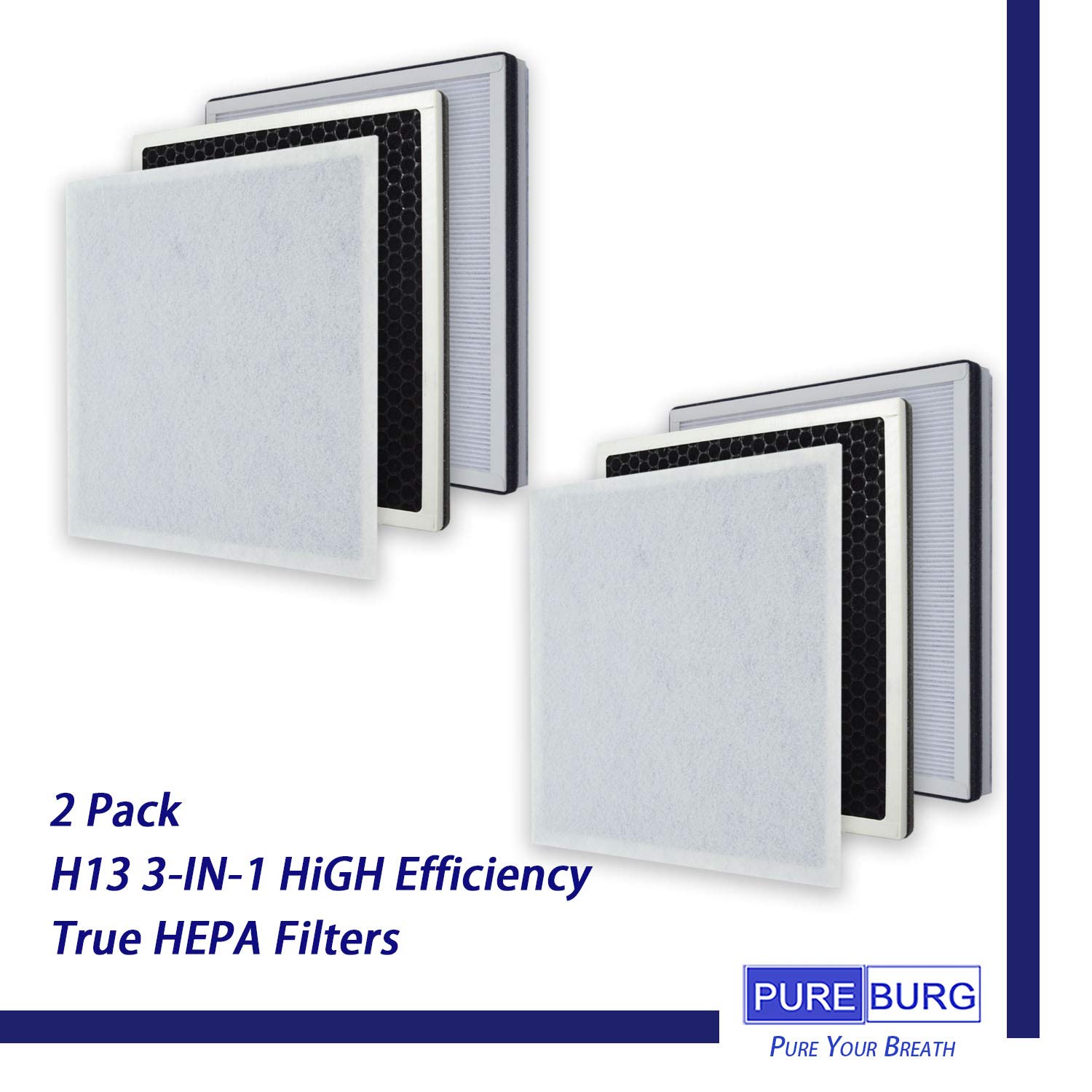 PUREBURG IC-5018 Replacement True HEPA Filter Compatible with InvisiClean Aura IC-5018 Aura II IC-5018 Sensa IC-5120 Air Purifiers,H13 Activated Carbon,2-Pack