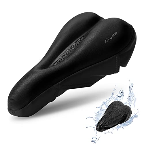 Ryaco Gel Bike Seat Cushion Cover - Breathable Comfortable Bicycle Saddle Cover Black with Water&Dust Resistant Cover Fits Spin, Stationary Exercise Bike, Outdoor or Indoor Cycling