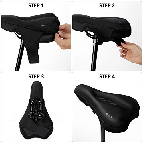 Ryaco Gel Bike Seat Cushion Cover - Breathable Comfortable Bicycle Saddle Cover Black with Water&Dust Resistant Cover Fits Spin, Stationary Exercise Bike, Outdoor or Indoor Cycling