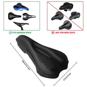 Ryaco Gel Bike Seat Cushion Cover - Breathable Comfortable Bicycle Saddle Cover Black with Water&Dust Resistant Cover Fits Spin, Stationary Exercise Bike, Outdoor or Indoor Cycling