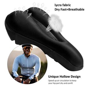 Ryaco Gel Bike Seat Cushion Cover - Breathable Comfortable Bicycle Saddle Cover Black with Water&Dust Resistant Cover Fits Spin, Stationary Exercise Bike, Outdoor or Indoor Cycling