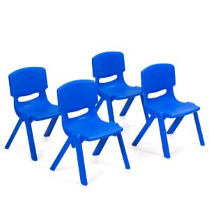 costzon plastic stackable school chairs, 4 pack, kids learning chairs with 11 inch seat height, carrying handle, waterproof children chairs for playrooms, schools, daycares and home (4 pack, blue)