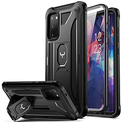 YOUMAKER Designed for Samsung Galaxy S20 5G Case with Built-in Screen Protector and Kickstand Shockproof Case Work with Fingerprint ID Military Grade Drop Tested Cover for S20 6.2 inch-Black