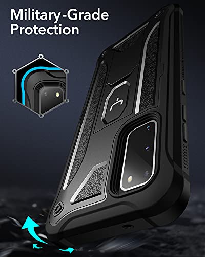 YOUMAKER Designed for Samsung Galaxy S20 5G Case with Built-in Screen Protector and Kickstand Shockproof Case Work with Fingerprint ID Military Grade Drop Tested Cover for S20 6.2 inch-Black