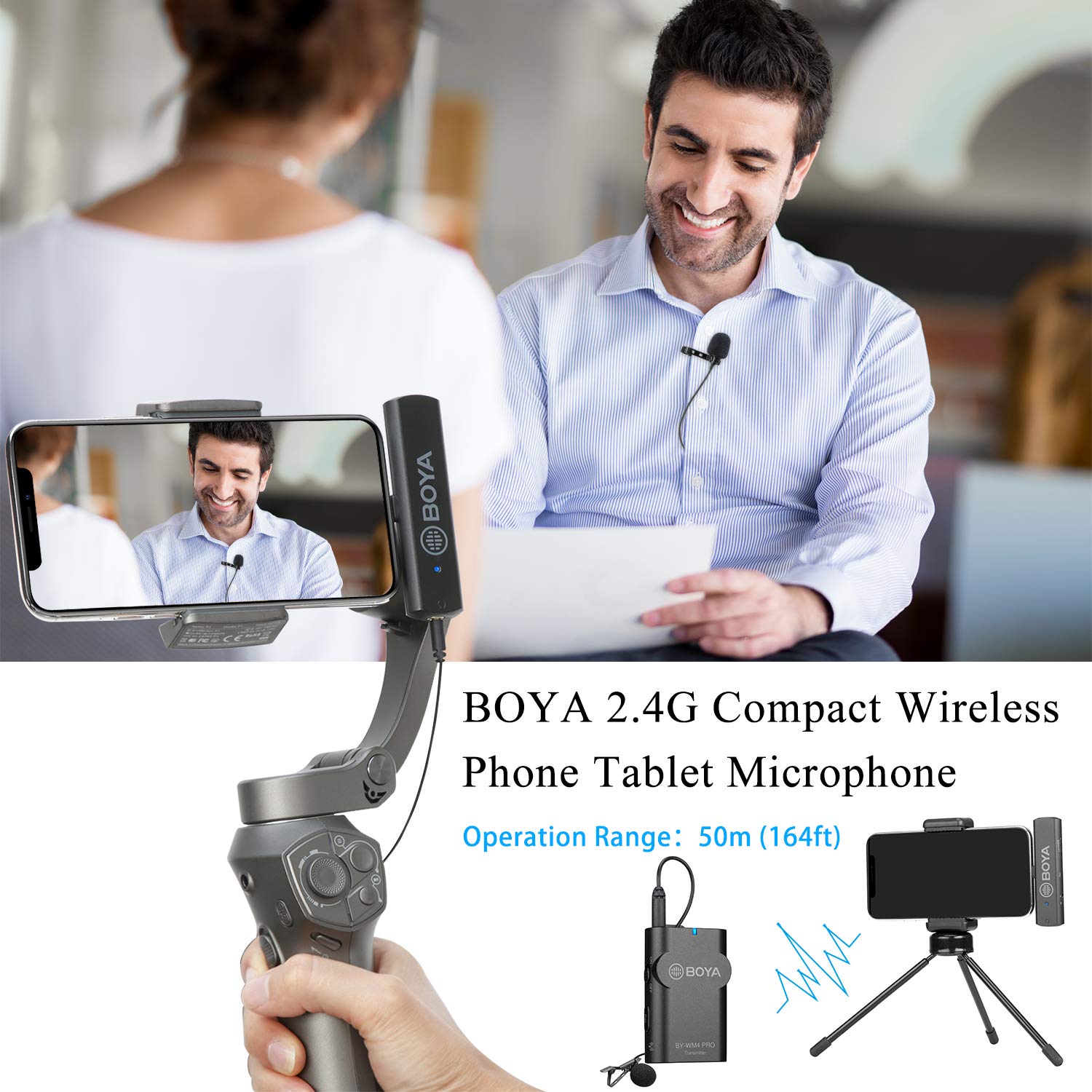 BOYA by-WM4 Pro Dual Wireless Lavalier Microphone for iPhone iPad iOS Devices YouTube Facebook Live Stream Broadcast Poadst Interview with 2 Transmitters & Lighnting Connector Receiver