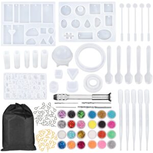 159pcs diy jewelry resin casting molds and tools full kit, nanaplums silicone molds for diy jewelry pendant craft making set contains resin molds, glitter powder, glitter sequins and tools