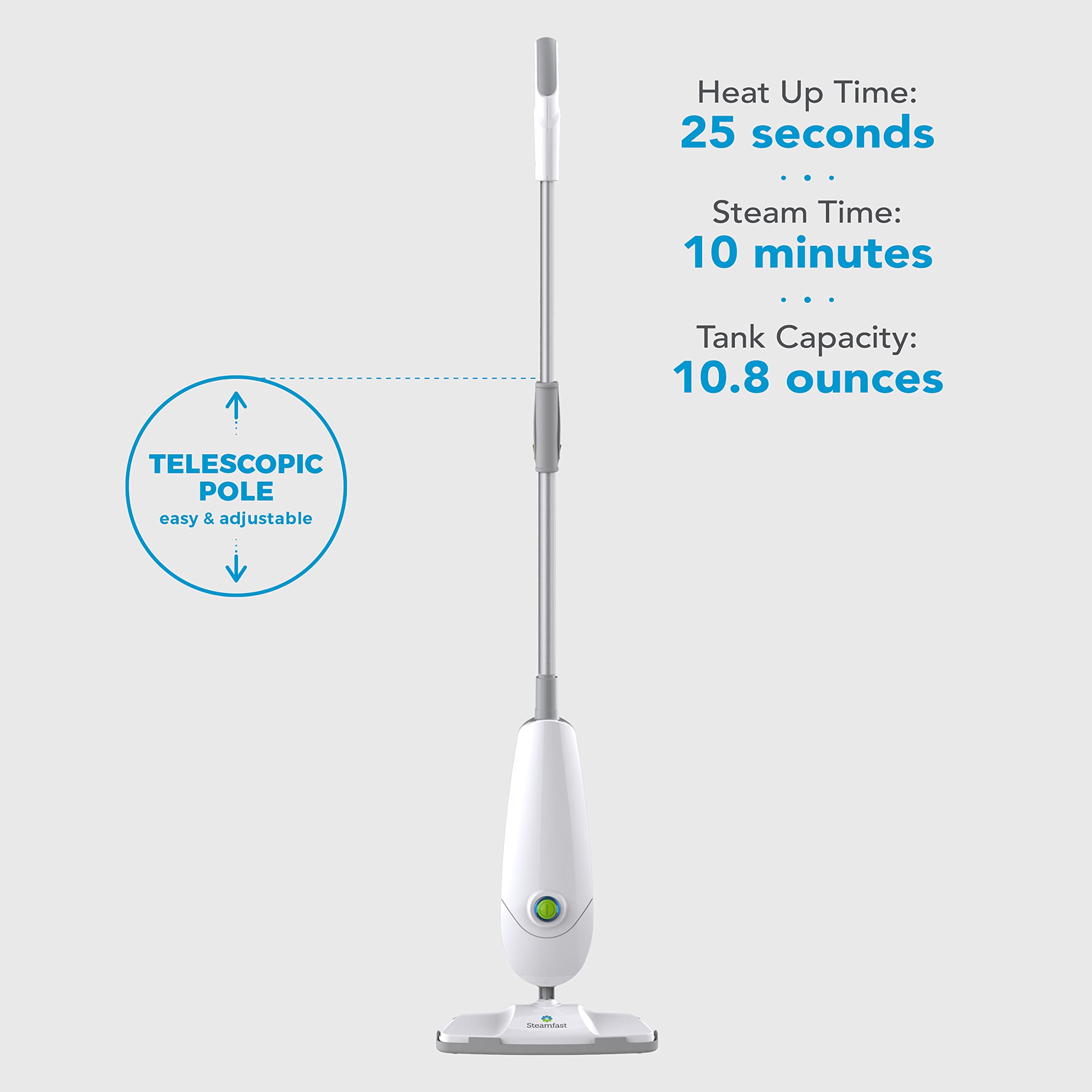 Steamfast SF-162 Light Weight Steam Mop, Natural Sanitization, Hardwood/Laminate/Tile/With Carpet Glider Spot Clean Accessory, Washable Mop Pads