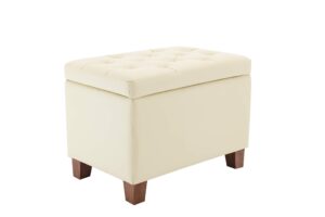 wovenbyrd classic 24-inch wide rectangular tufted storage ottoman footstool with hinged lid, cream faux leather