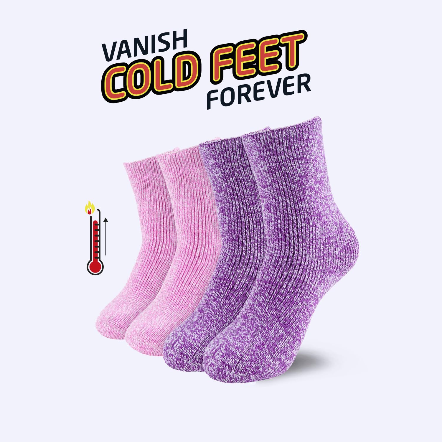 HOT FEET Boys and Girls 2 Pack Heavy Thermal Socks - Traps in Warmth – Kids Thick Insulated Crew for Casual Cold Weather Use (Pink & Purple)