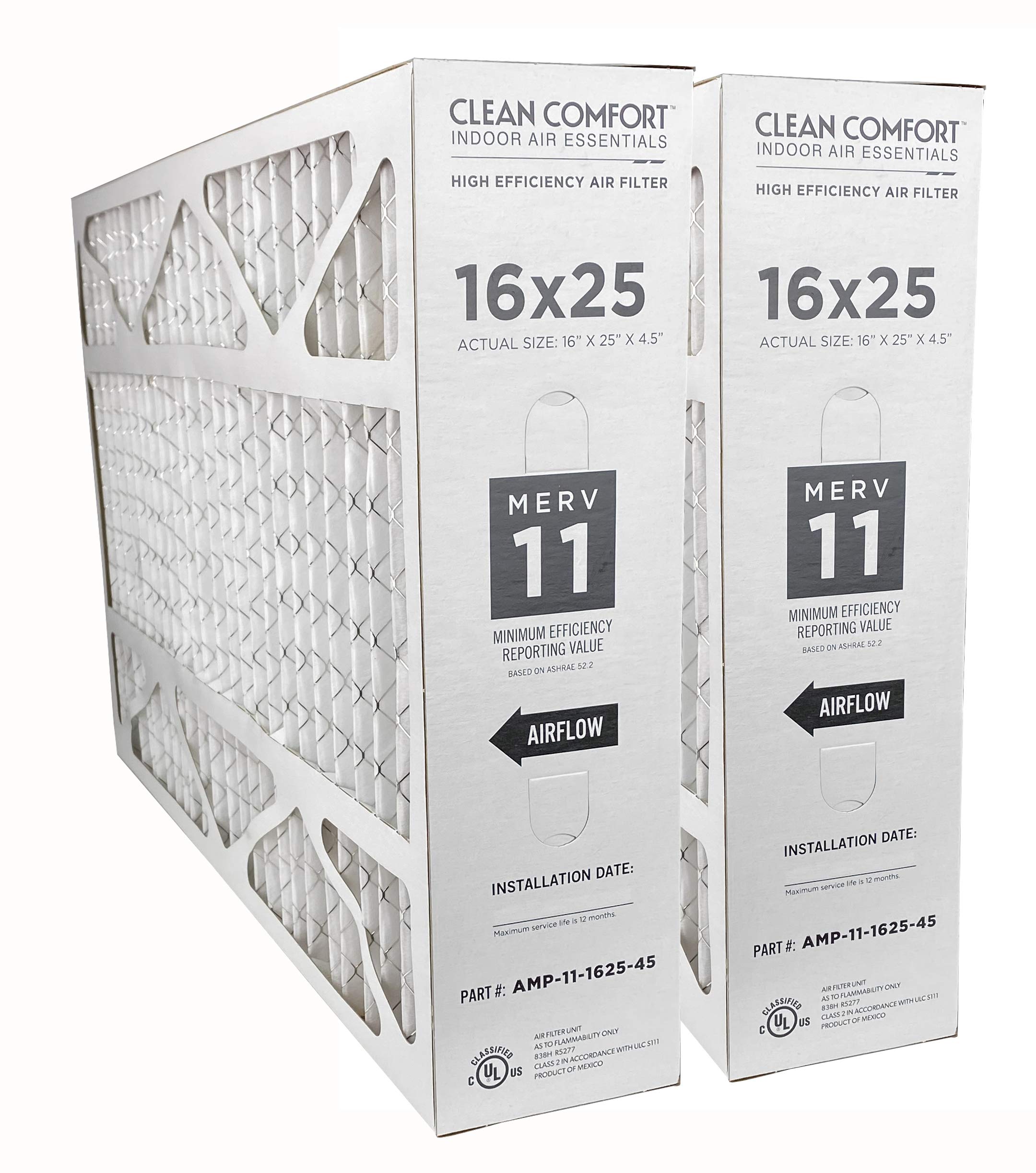 Clean Comfort AMP-11-1625-45 (2-Pack) - 16" x 25" x 4.5" Media Air Filter, MERV 11