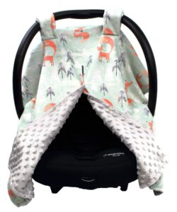 dear baby gear deluxe car seat canopy - infant car seat cover - baby car seat covers - carseat canopy for infant car seats - car seat cover (woodland foxes and pine trees, light gray 40"x30")