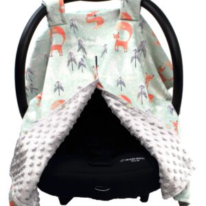 Dear Baby Gear Deluxe Car Seat Canopy - Infant Car Seat Cover - Baby Car Seat Covers - Carseat Canopy for Infant Car Seats - Car Seat Cover (Woodland Foxes and Pine Trees, Light Gray 40"x30")